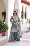 Aarohi Elara – Fendi Silk Embroidered Sharara Suit Set