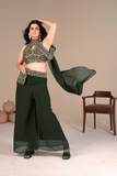 Designer Green Indo-Western Palazzo Set with Embroidered Blouse & Dupatta