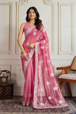 Soft Twill Net Saree with All-Over Embroidery & Sequins Work Border