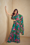 Green Chinon Silk Digital Print Palazzo Set with Shrug