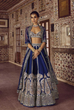 Royal Midnight Slub Silk Sequins & Thread Embroidered Bridal Lehenga Set