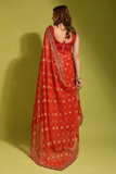 Red Georgette Chiffon Saree with Floral Foil Print and Embroidered Lace Border