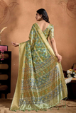 Soft Silk Blend Saree with Geometric Woven Pallu & Golden Zari Border