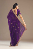 Royal Purple Fandy Chiffon Saree with Heavy Embroidery and Sequin Work