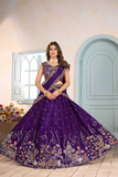 Royal Purple Chinon Embroidered Lehenga Set