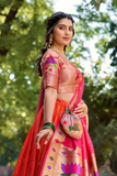 Traditional Paithani Jacquard Silk Lehenga Choli with Zari Weaving & Premium Batwa Set