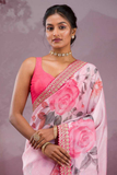 Elegant Floral Chinon Silk Saree with Sequin & Cording Lace Border