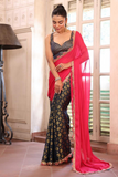 Embellished Sequinned Viscose Saree in Navy Blue & Pink