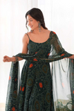Emerald Green Chiffon Bandhej Anarkali with Dupatta