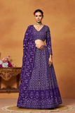 Purple Faux Georgette Embroidered Lehenga Set