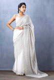 Elegant White Organza Saree with Intricate Thread Embroidery & Cutwork Border