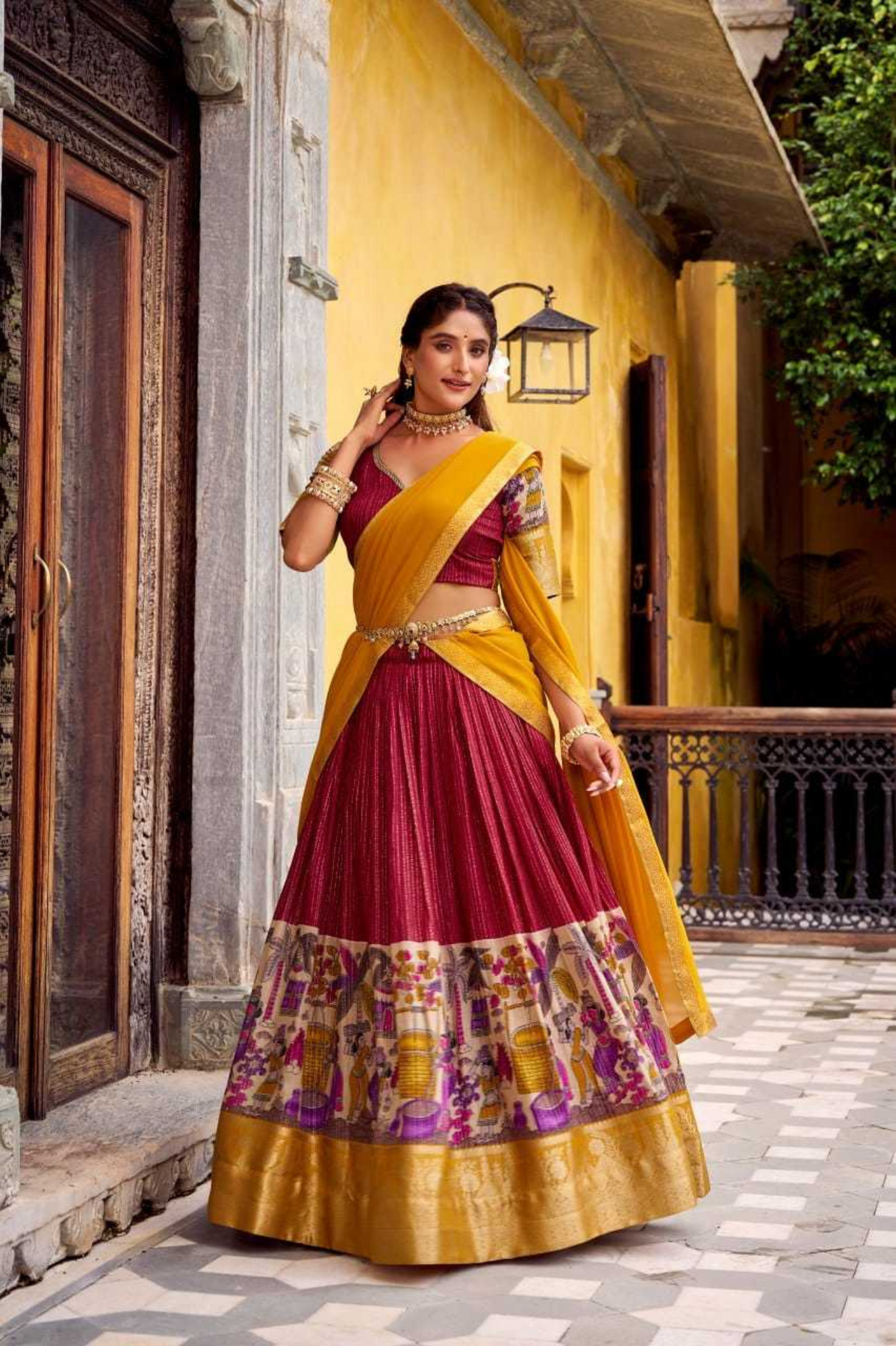 Chanderi Kalamkari Lehenga with Georgette Dupatta