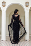 Elegant Black Soft Mono Net Saree with Sequins & Thread Embroidery