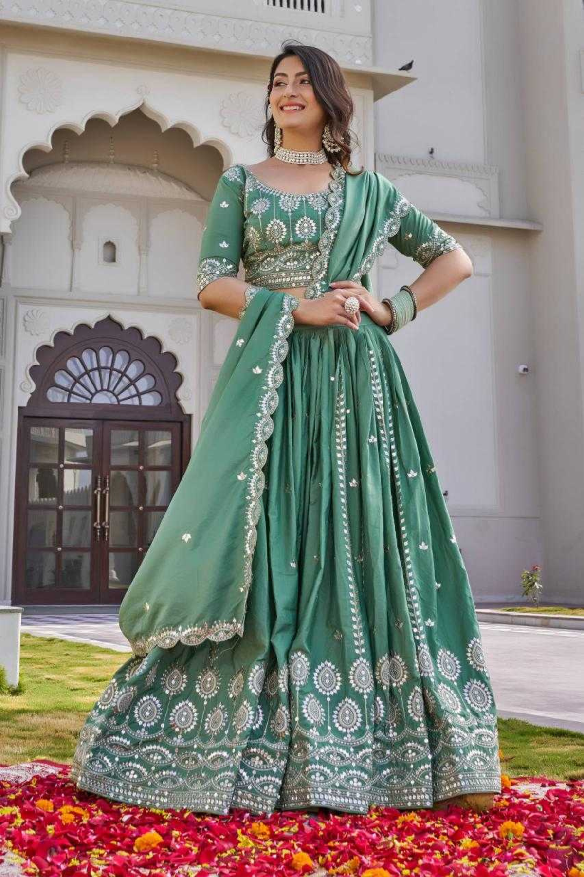 Crepe Silk Embroidered Lehenga Choli Set with Dupatta