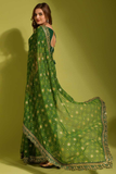 Green Georgette Chiffon Saree with Floral Foil Print and Embroidered Lace Border