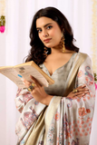 Silver Mughal Soft Lichi Silk Ethnic Print Saree