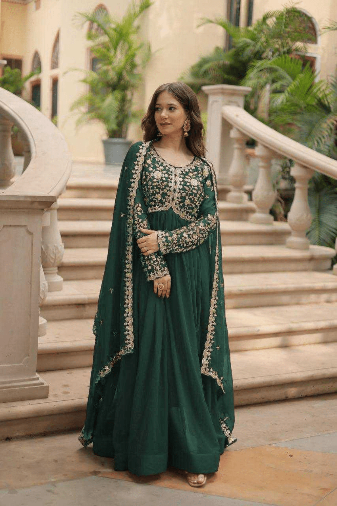 Emerald Grace Faux Blooming Embroidered Gown Set - kavyo.in