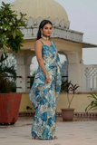 Heavy Chinnon Printed Saree with Kutchi Mirror Lace Border