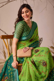 Premium Linen Cotton Green Saree with Digital Patola & Ikat Print