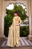 Golden Glow Tissue Silk Saree with Zari Weaving Work