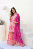 Ahana Floral Georgette Kurti Pant Set with Chiffon Dupatta