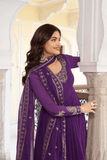 Royal Amethyst Faux Georgette Anarkali Gown Set with Dupatta - kavyo.in
