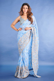 Sky Blue Heavy Georgette Silk Saree with Jari & Sequence Embroidery Work