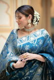 Sky Blue Kanjivaram Banarasi Silk Saree with Rich Zari Weaving & Jacquard Blouse