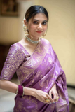 Purple Kanjivaram Banarasi Silk Saree with Rich Zari Weaving & Jacquard Blouse