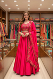 Hot Pink Malai Satin Sequins Embroidered Lehenga Set