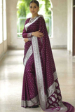 Plum Buti Banarasi Soft Silk Silver Zari Woven Saree