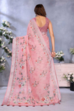 Charming Pink Linen Shimmer Floral Printed Saree