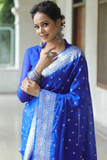 Electric Paisley Banarasi Soft Silk Silver Zari Woven Saree