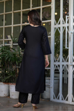 Black Bloom – Rayon Slub Embroidered Kurta Pant Dupatta Set