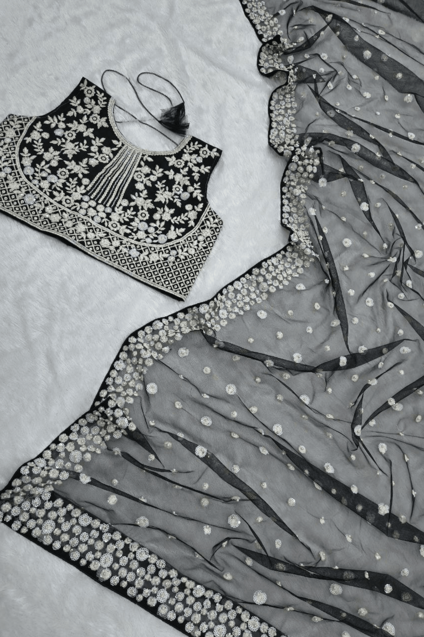 Midnight Black Butterfly Soft Net Saree with Pearl & Sequin Embroidery - kavyo.in