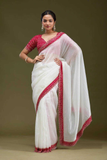 White Tissue Gold Crush Saree with Bandhani Border & Bead Handwork