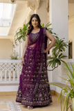 Royal Purple Georgette Embroidered Lehenga Set