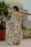 Elegant Floral Heavy Chinnon Ready-to-Wear Saree with Mirror Lace Border