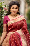 Magenta Gold Banarasi Lichi Silk All-Over Jacquard Saree