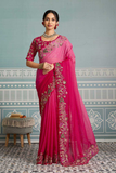 Soft Star Georgette Saree with Embroidered Cutwork Aarco Border & Banglory Silk Blouse