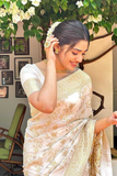 Soft Lichi Silk Cream Saree with Elegant Jacquard Weave