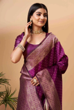 Elegant Wine Banarasi Art Silk Saree with Golden Zari Work