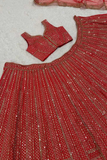 Red Malai Satin Sequins & Dori Embroidered Bridal Lehenga Set