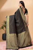 Elegant Black Banarasi Art Silk Saree with Golden Zari Work