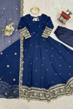 Regal Charm Faux Georgette Embroidered Gown Set with Dupatta - kavyo.in