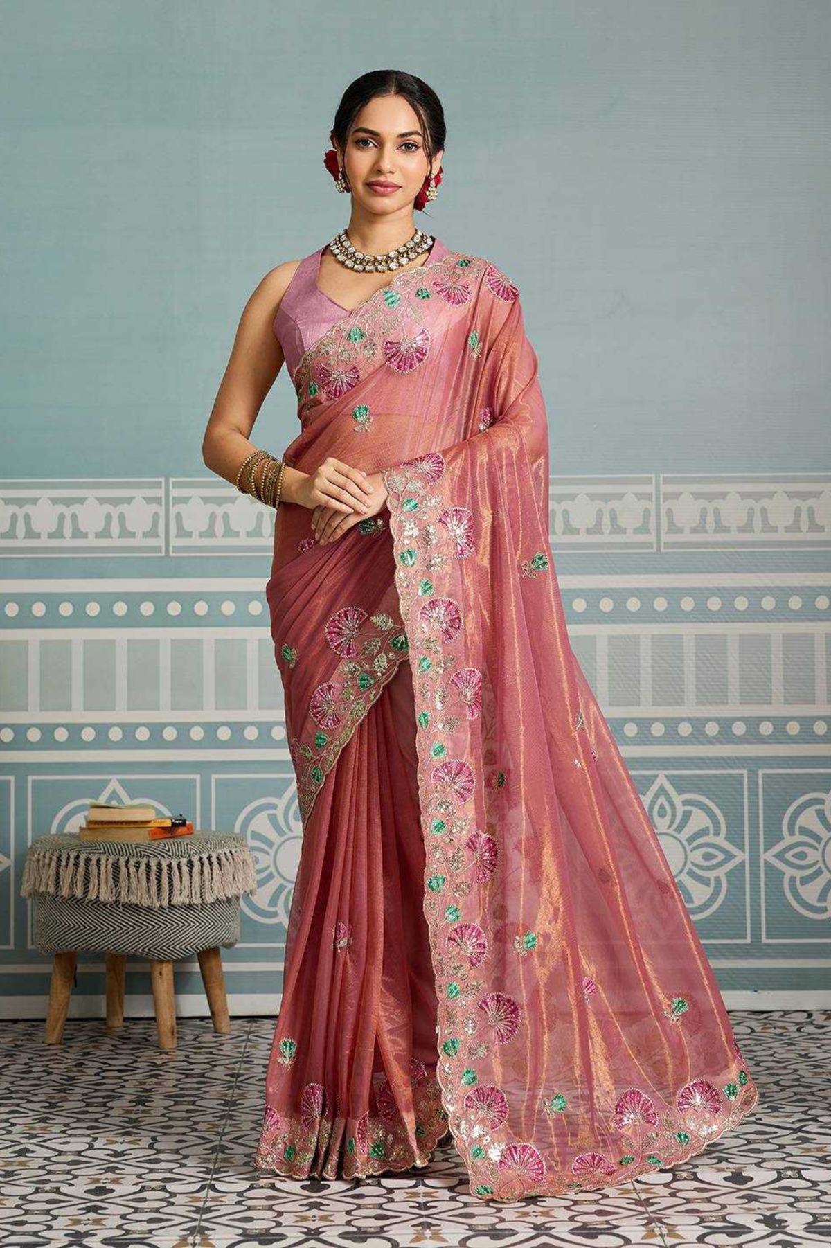 Soft Fendy Net Saree with Chikankari Embroidery & Cutwork Border