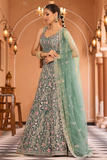 Lime Green Net Sequins & Thread Embroidered Bridal Lehenga Set