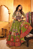 Green Muslin Cotton Navratri Lehenga Choli with Real Mirror & Kodi Work