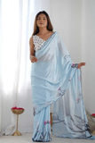 Soothing Sky Blue Heavy Chinnon Saree with Mirror Lace Border