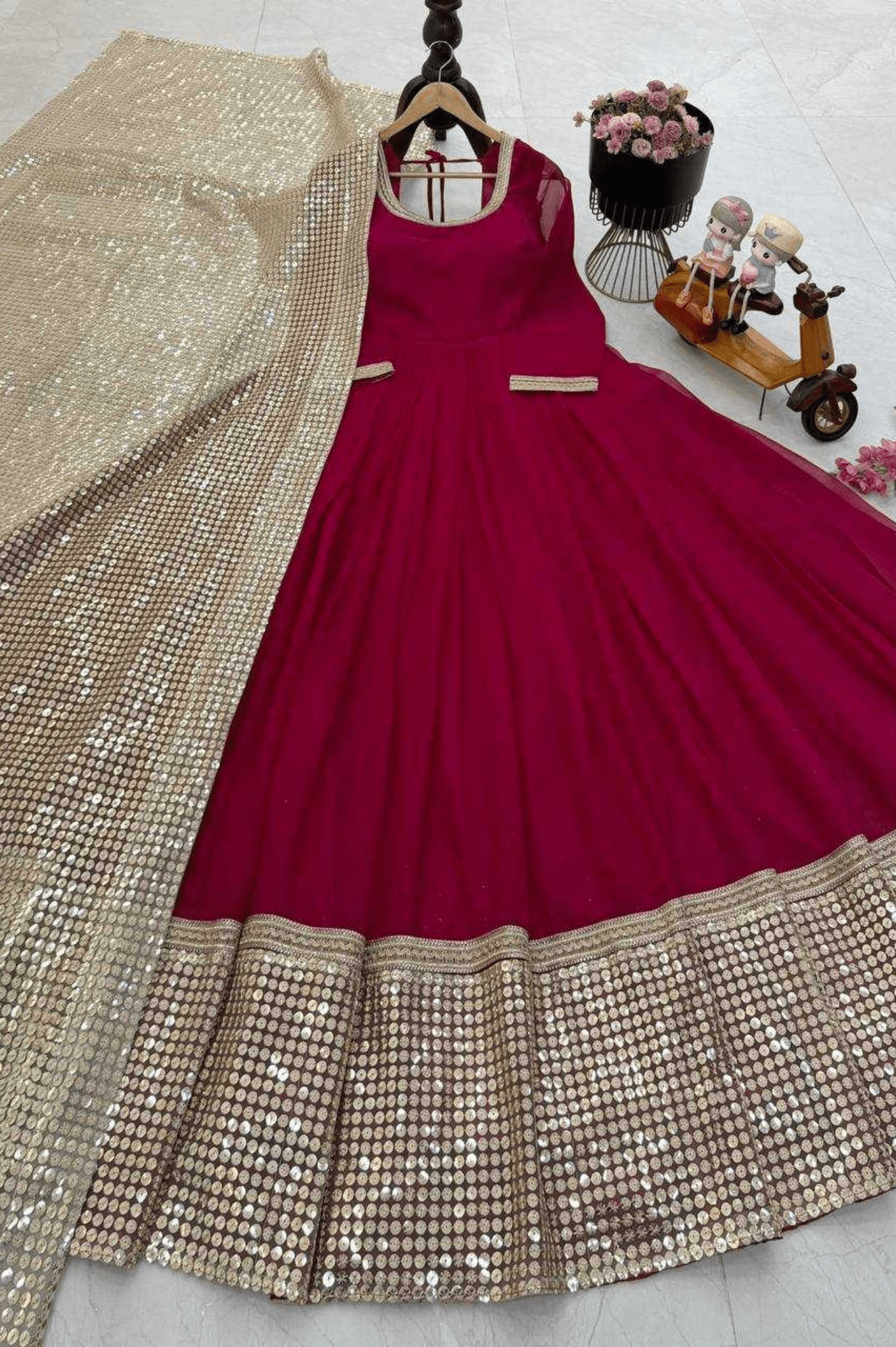 Royale Maroon Sequin Designer Party Gown Set - kavyo.in